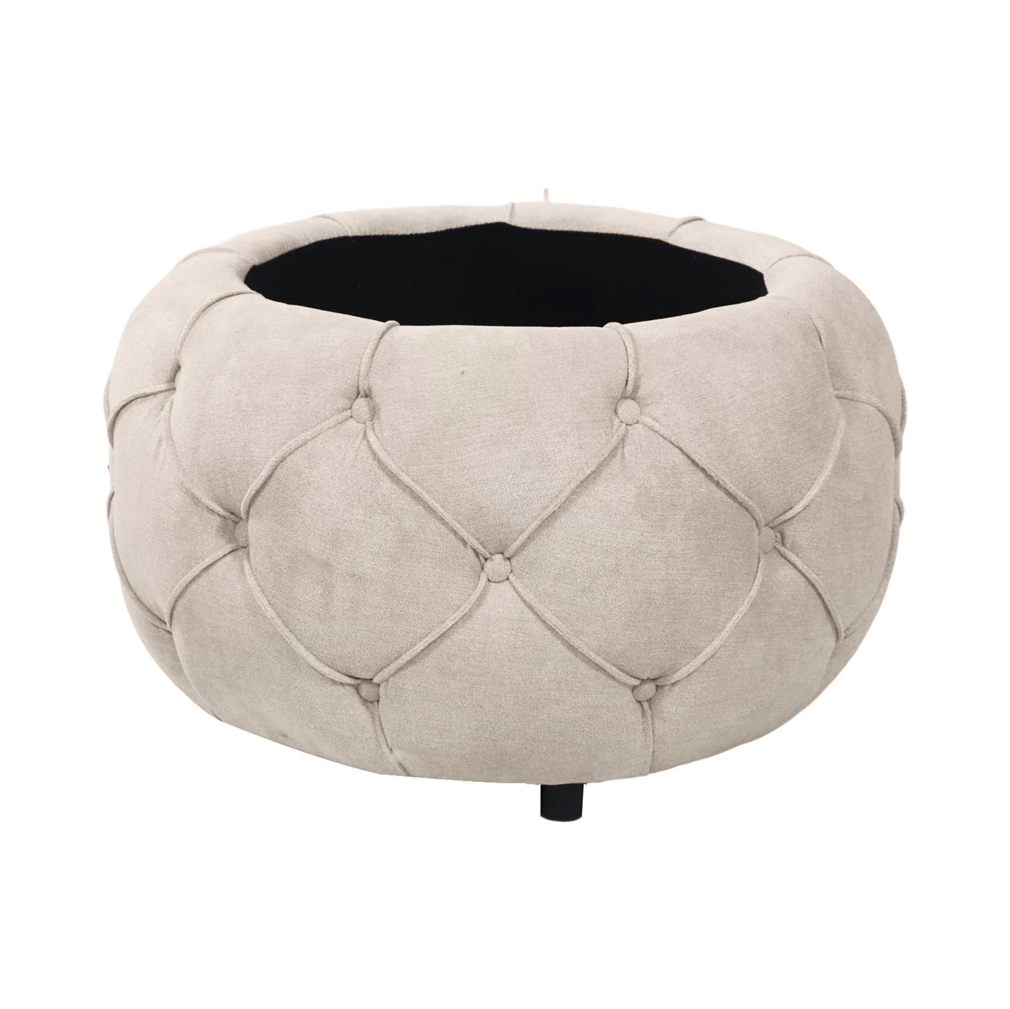 Large Button Tufted Woven Round Storage Footstool