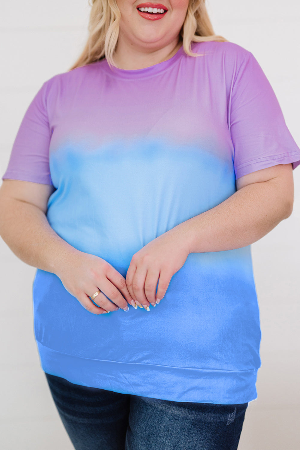 Casual Crew Neck Tie-dye Colorblock Plus Size Tee *