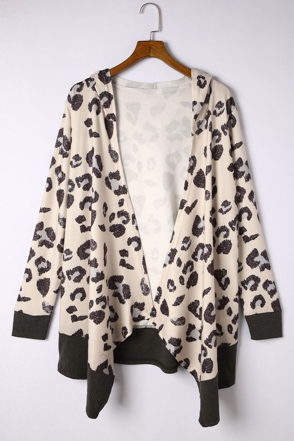 Cheetah Print Casual Hooded Open Front Cardigan *