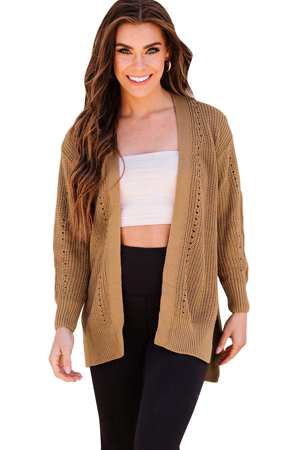 Khaki Fall Long Sleeve Long Cardigan Sweater *