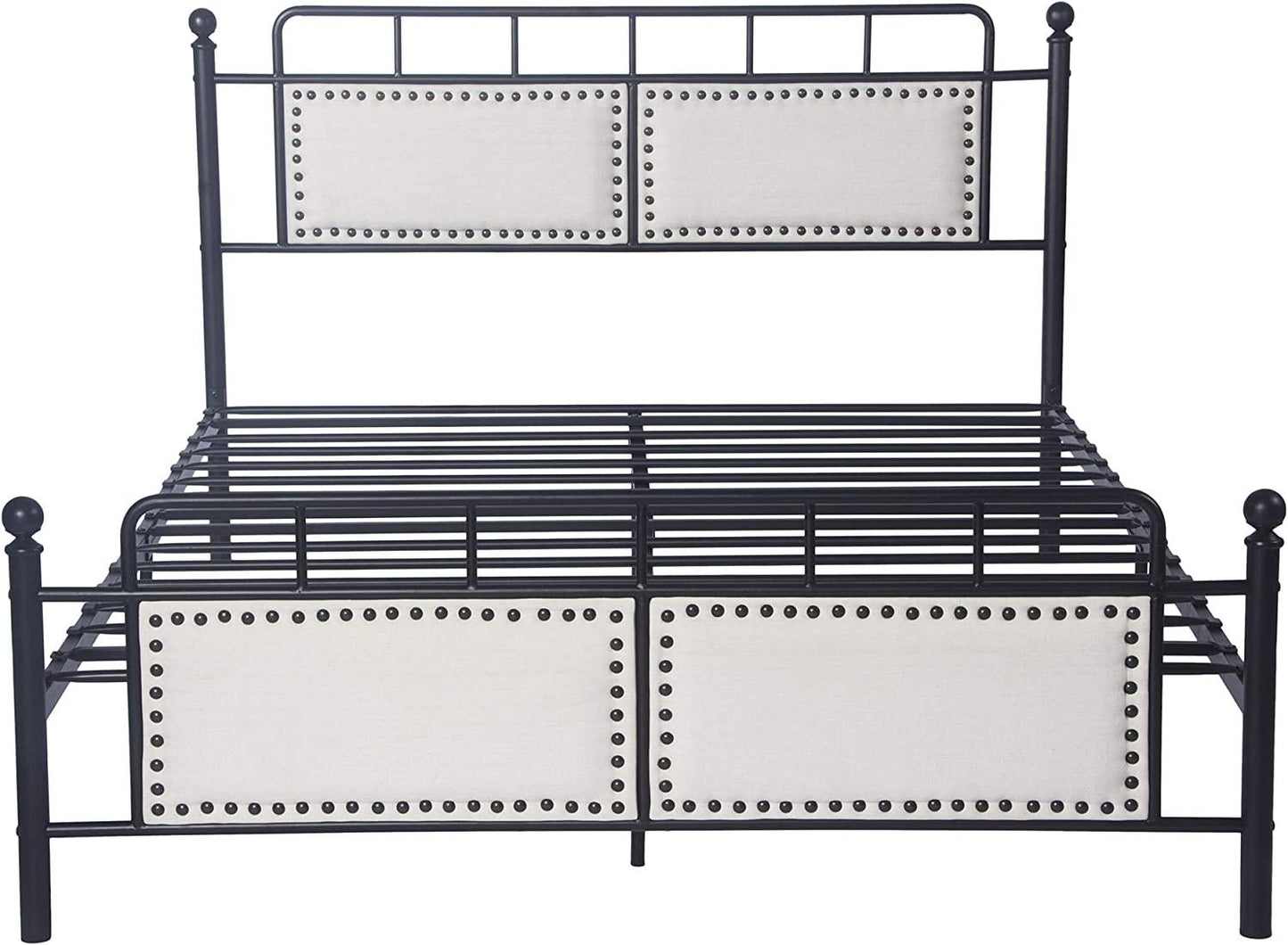 Metal Queen Bed Frame with Upholstered Headboard & Footboard