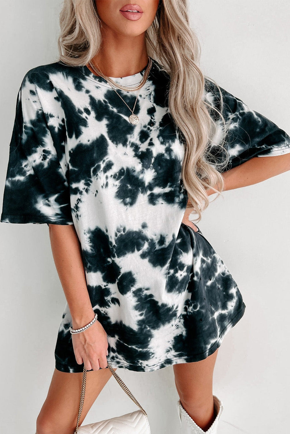 Multicolor Tie Dye Casual Short Sleeve T Shirt Dress *