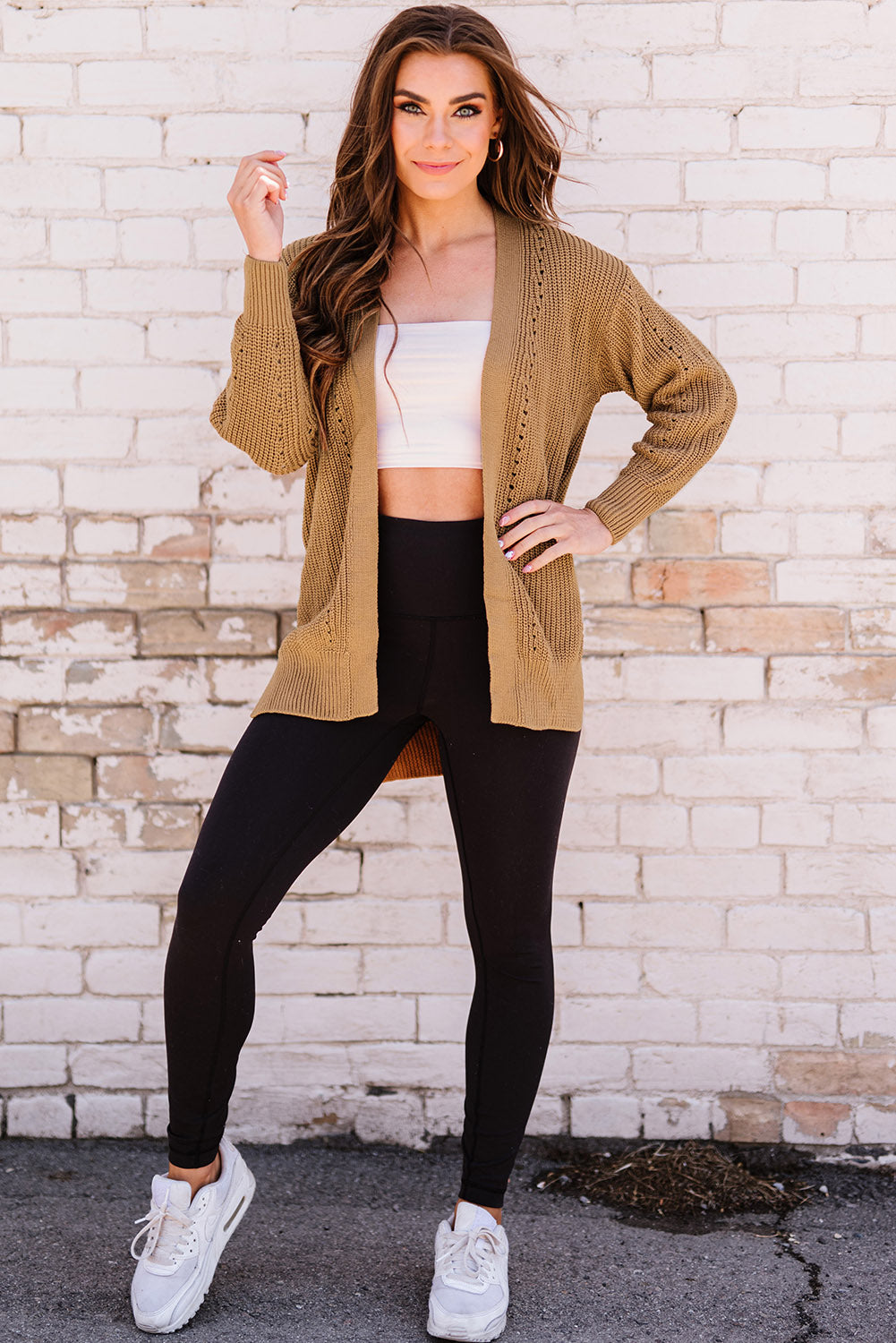 Khaki Fall Long Sleeve Long Cardigan Sweater *