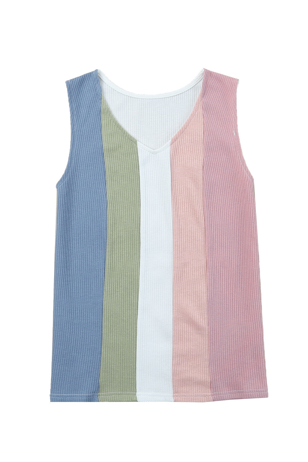 Multicolor Color Block Casual V Neck Waffle Knit Tank Top *