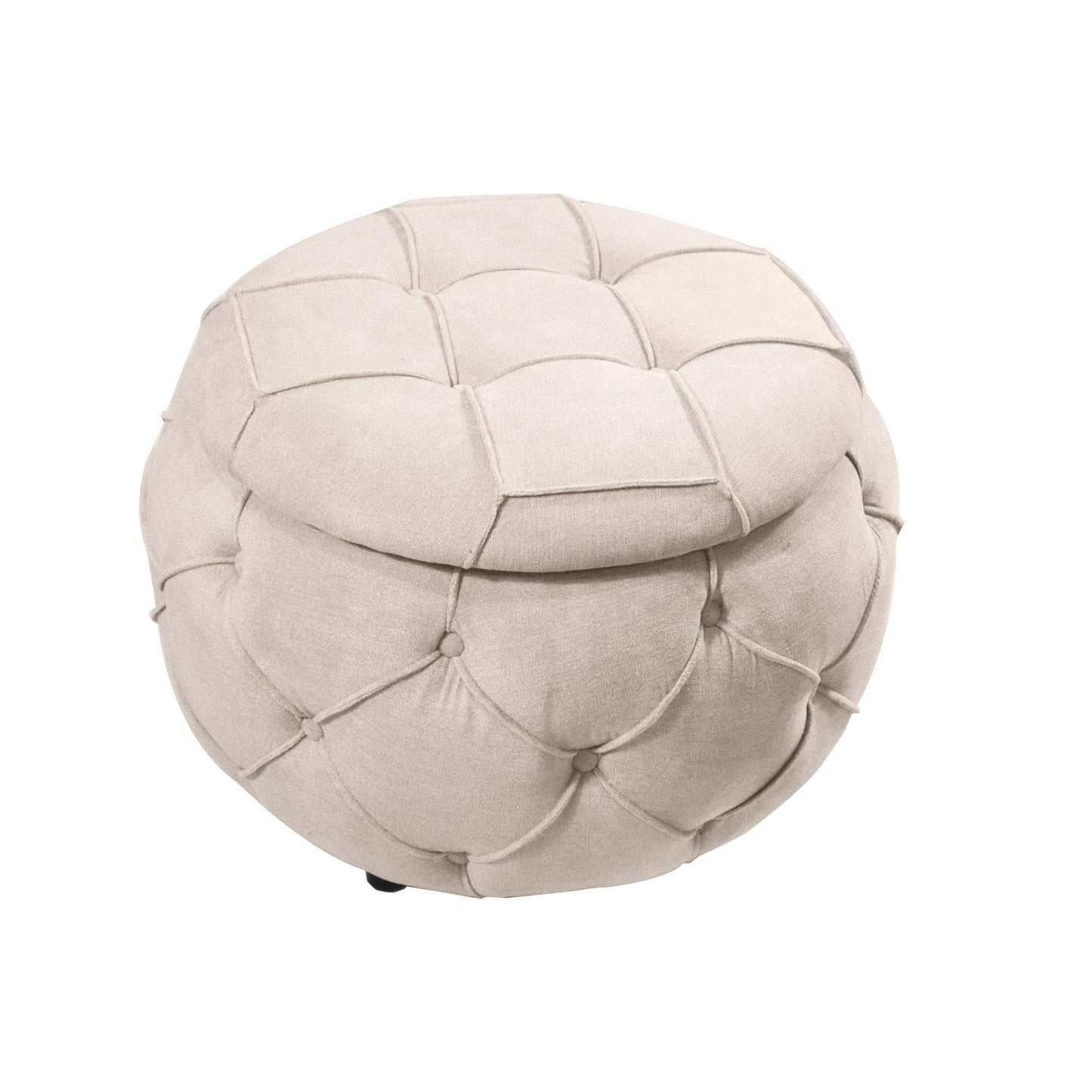 Large Button Tufted Woven Round Storage Footstool