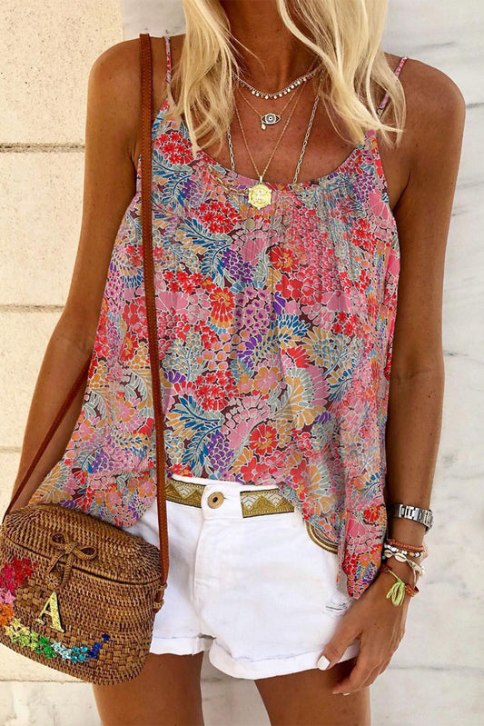 Multicolor Floral Print Spaghetti Straps Sleeveless Top *