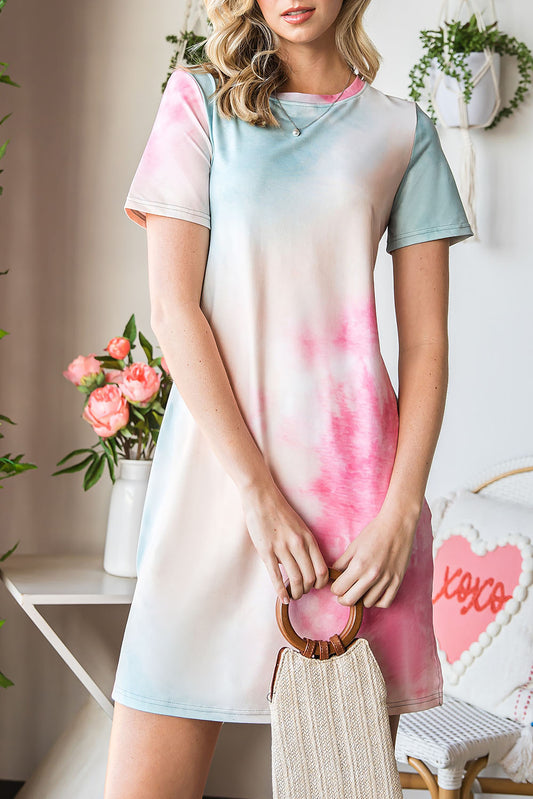 Multicolor Tie Dye Casual Short Sleeve T Shirt Dress *