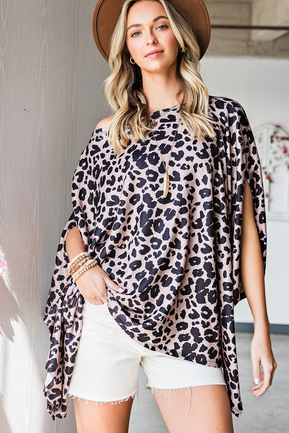 Cheetah Poncho Style Casual Oversized Tunic Top *