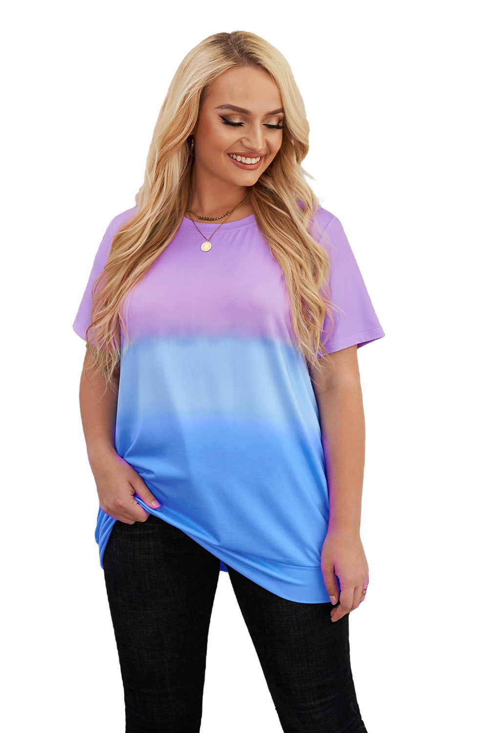 Casual Crew Neck Tie-dye Colorblock Plus Size Tee *