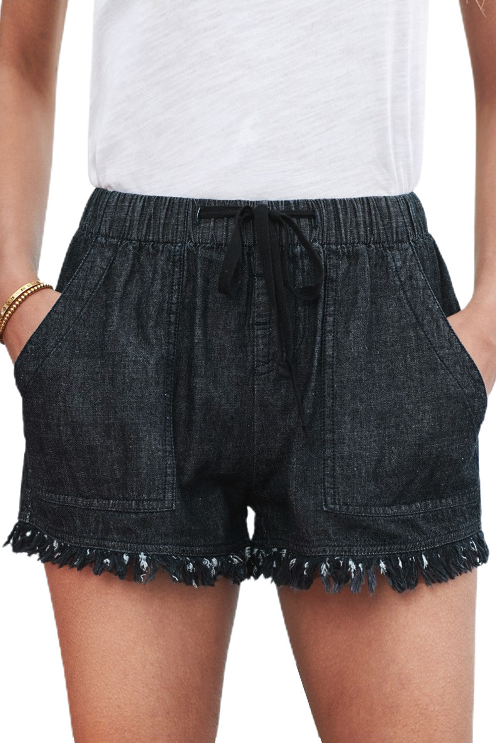 Casual Frayed Pocketed Denim Shorts *