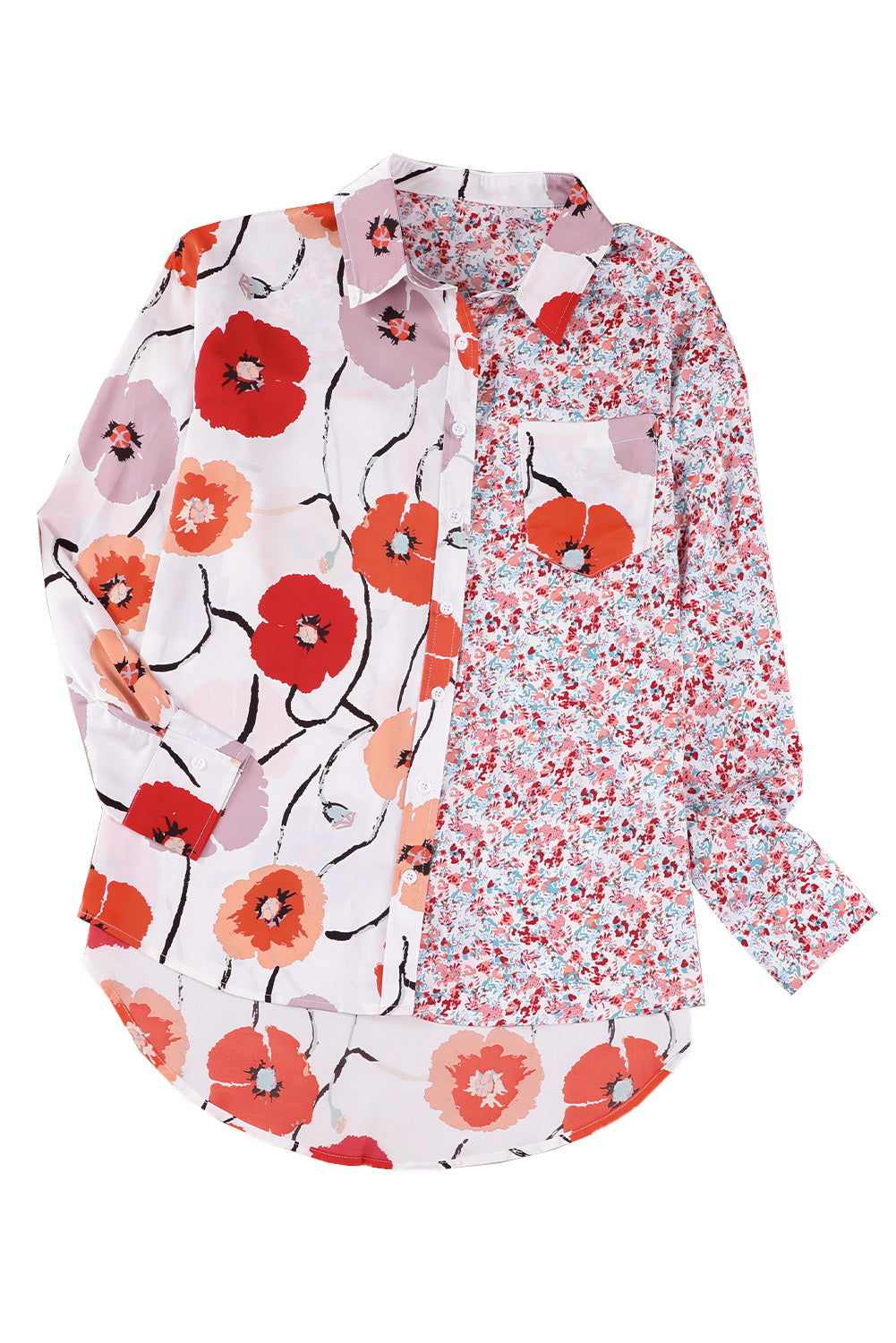 Bohemian Floral Pockets Patchwork Button Up Shirt *