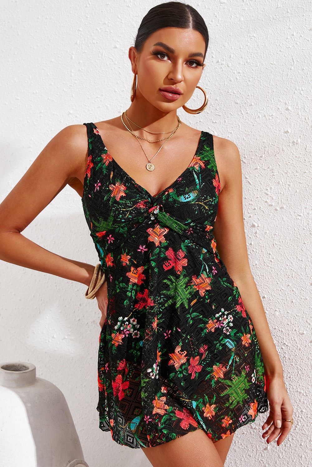 Curvy & Full Size Twist Front Sleeveless Swim Dress