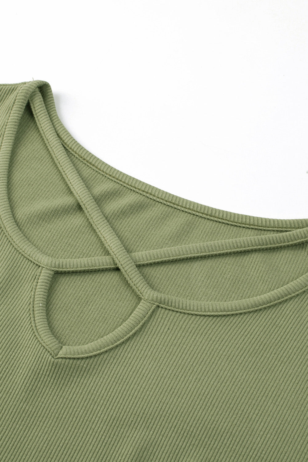 Army Green Casual Crisscross Ribbed Knit  Plus Size Tee *