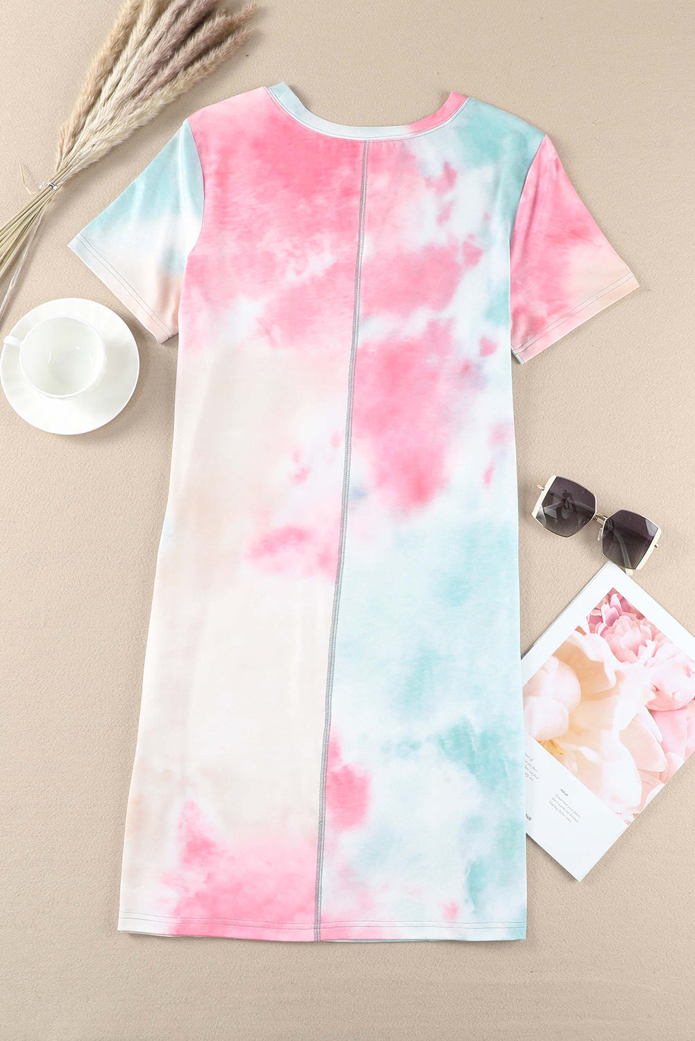 Multicolor Tie Dye Casual Short Sleeve T Shirt Dress *