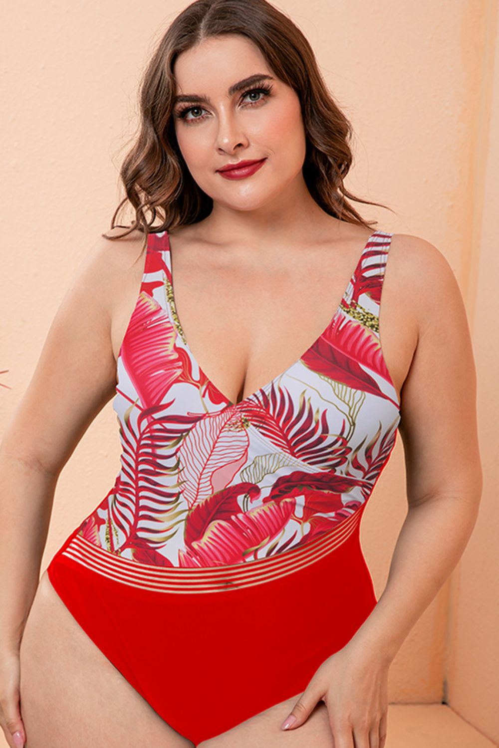 Curvy Two-Tone Plunge One-Piece Swimsuit