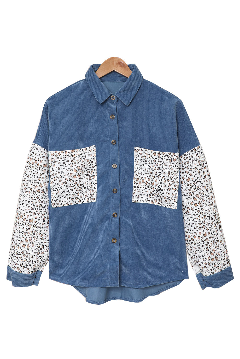 Leopard Patchwork Corduroy Buttoned Shirt Jacket *