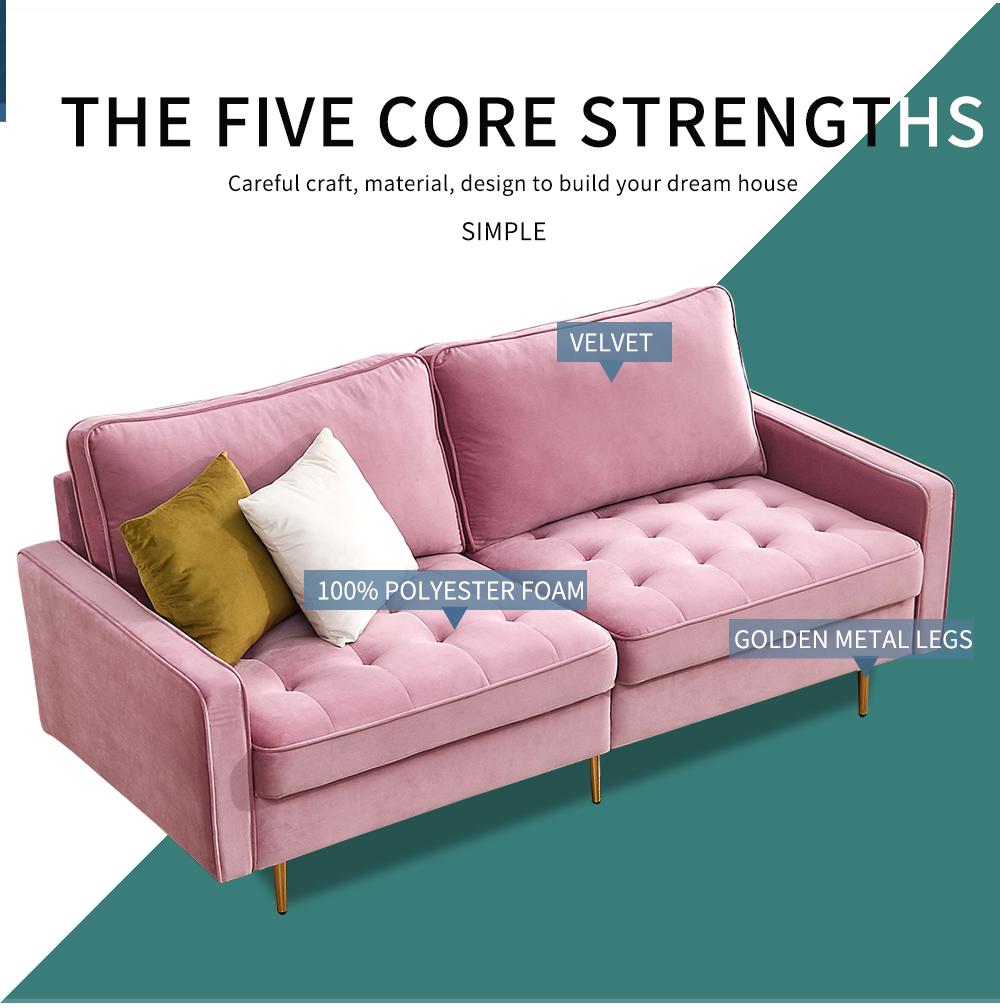 Modern Velvet fabric sofa 71" - Pink