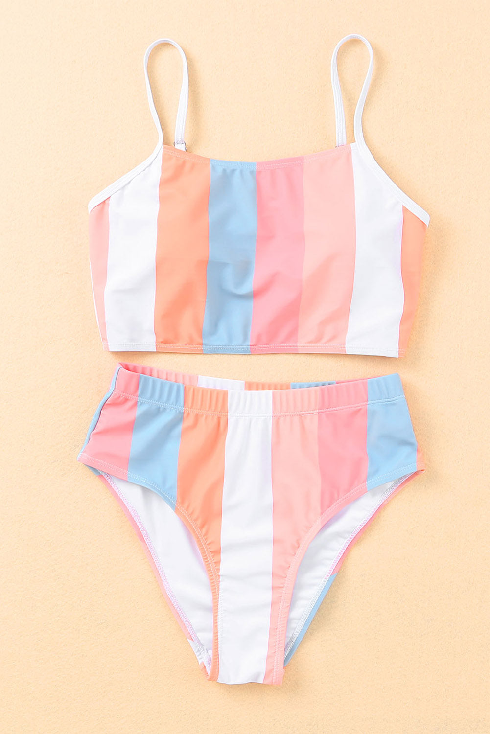 Striped Colorblock High Waist Two Piece Swimsuit *