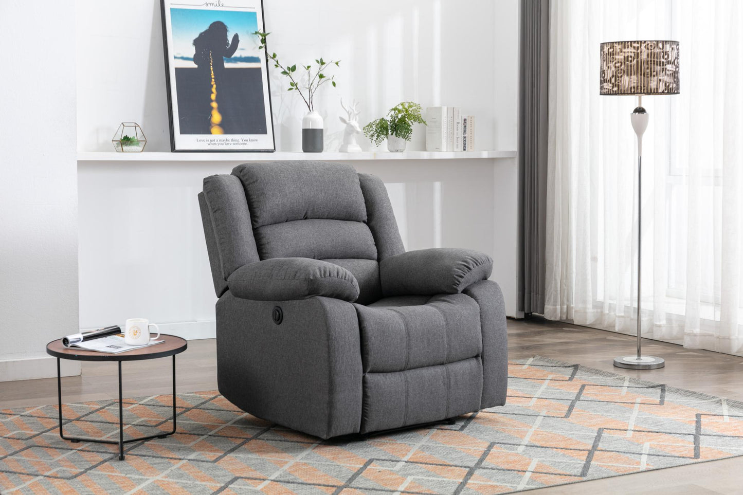 Classic Electric Recliner with Soft Cushion and Back, Armchair