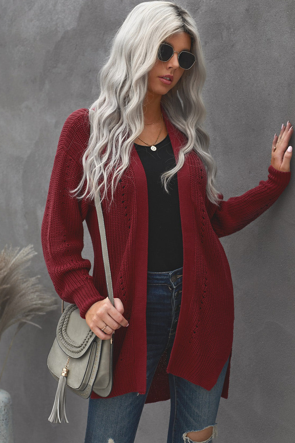 Khaki Fall Long Sleeve Long Cardigan Sweater *