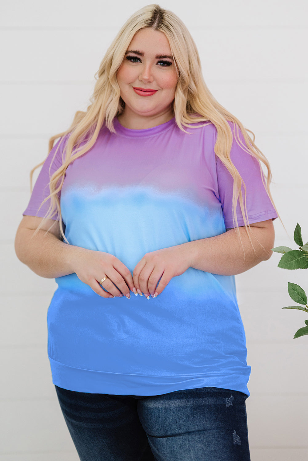 Casual Crew Neck Tie-dye Colorblock Plus Size Tee *