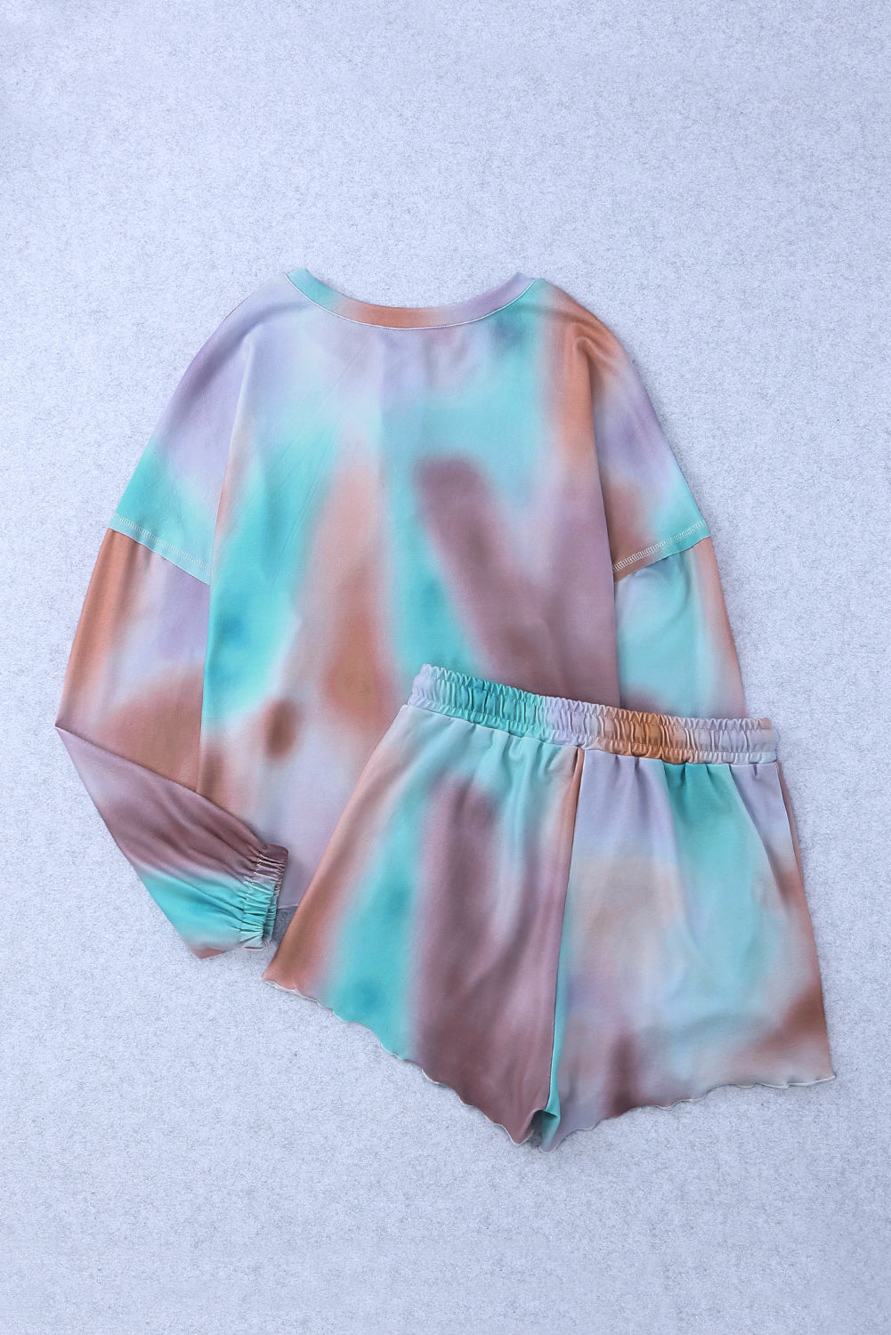 Multicolor Tie Dye Top & Drawstring Shorts Loungewear Set *