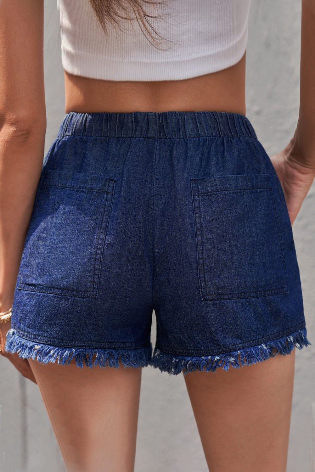 Casual Frayed Pocketed Denim Shorts *