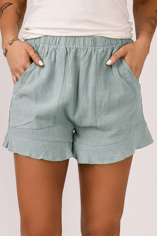 Casual Pocketed Ruffle High Waisted Shorts *