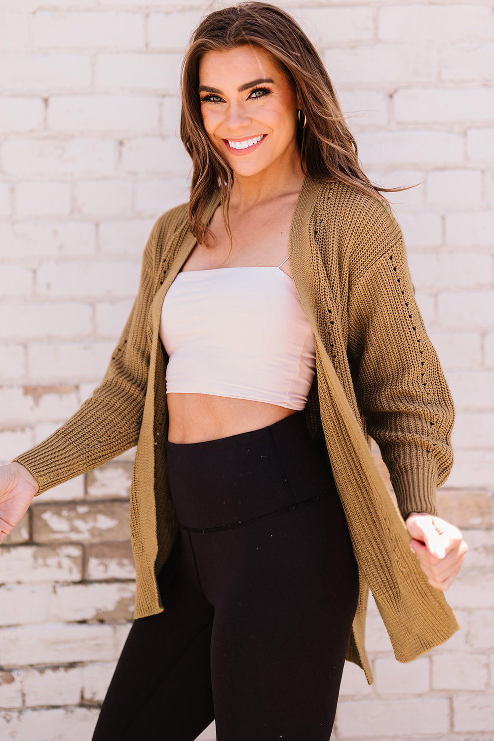 Khaki Fall Long Sleeve Long Cardigan Sweater *