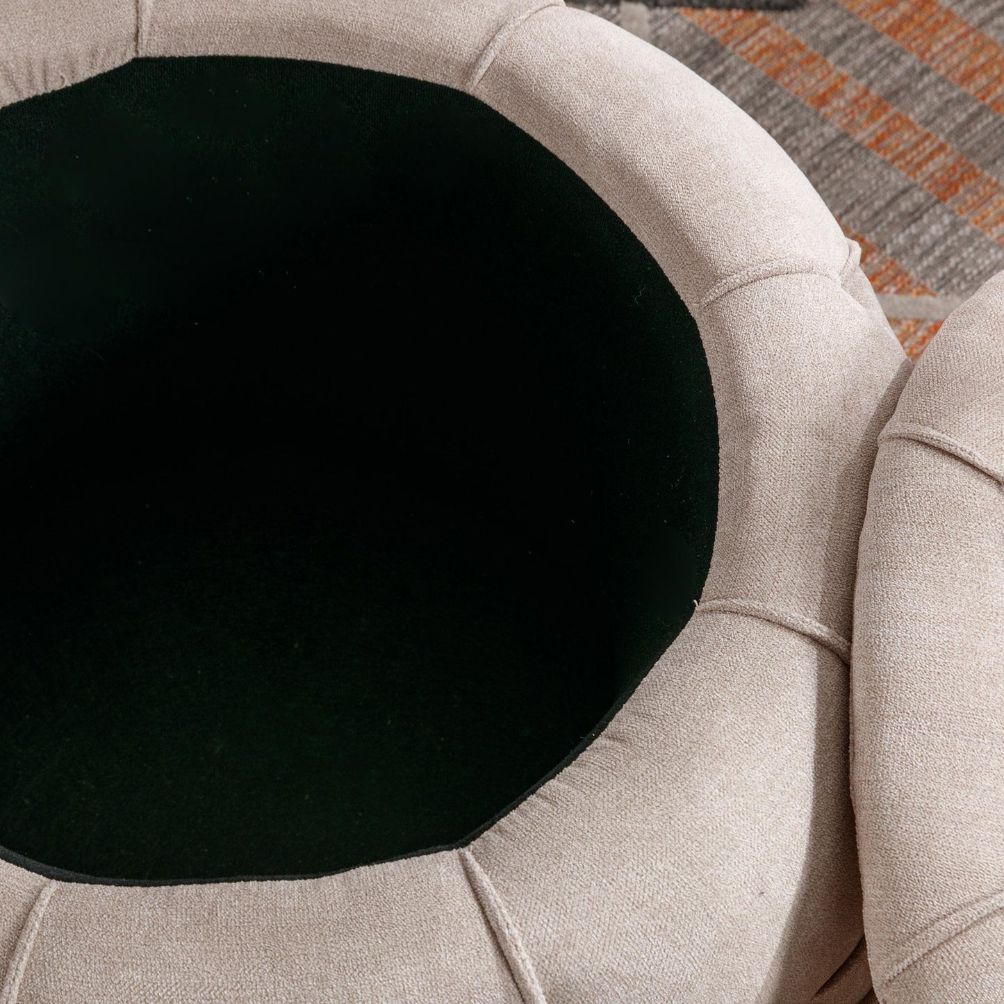 Large Button Tufted Woven Round Storage Footstool