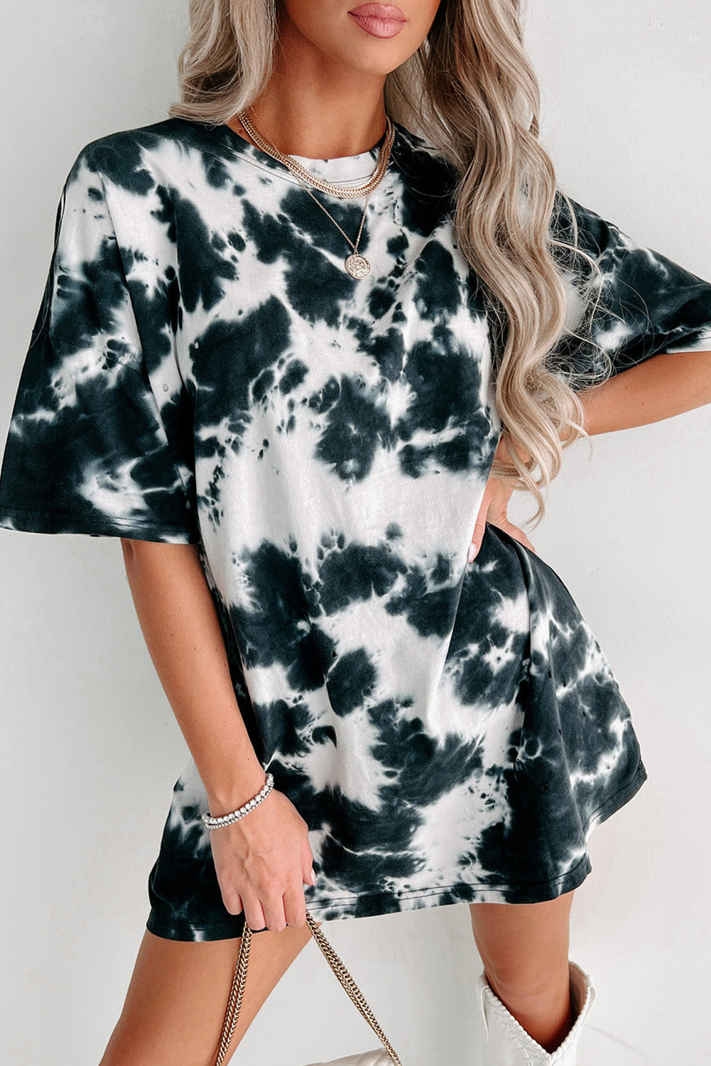 Multicolor Tie Dye Casual Short Sleeve T Shirt Dress *