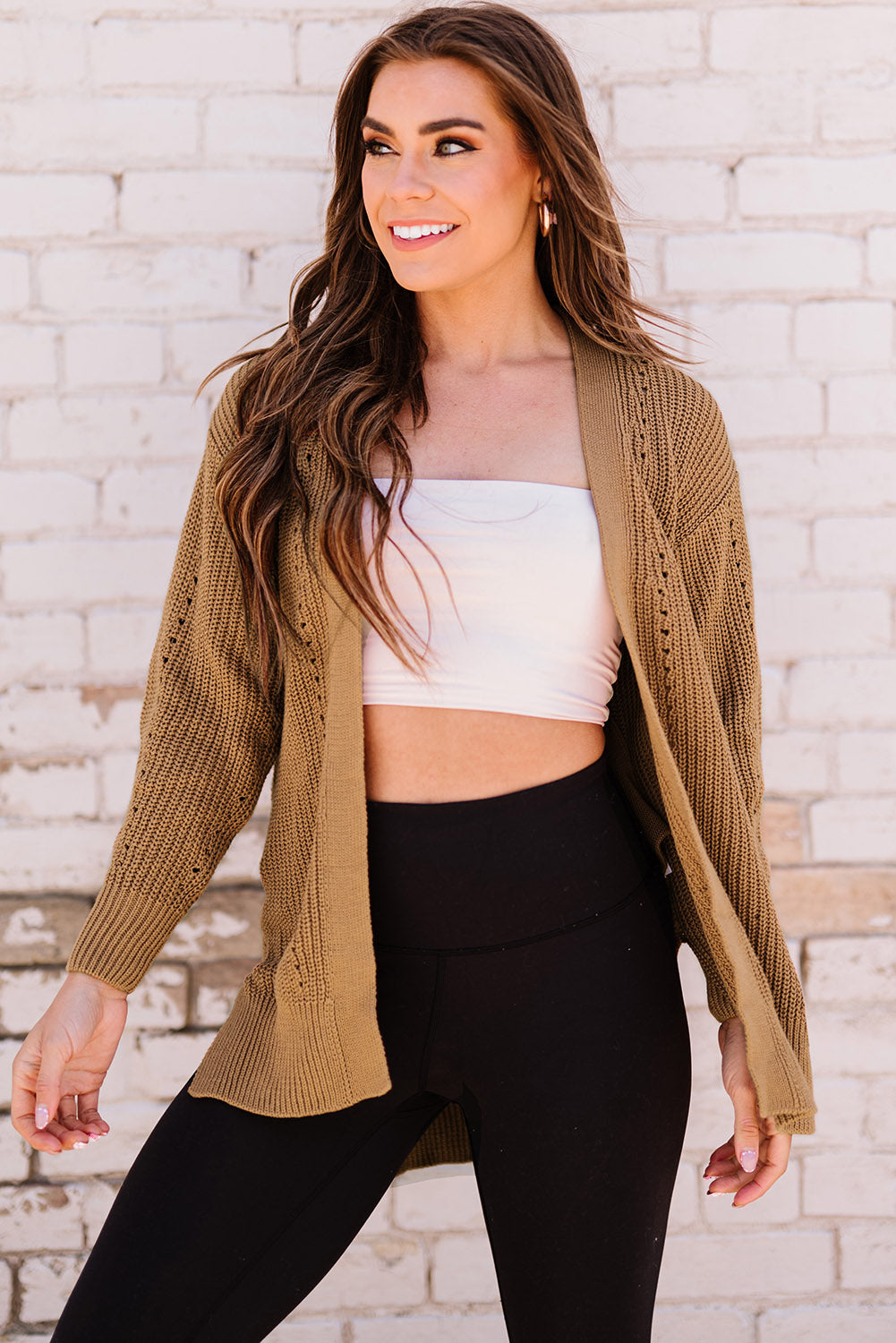 Khaki Fall Long Sleeve Long Cardigan Sweater *