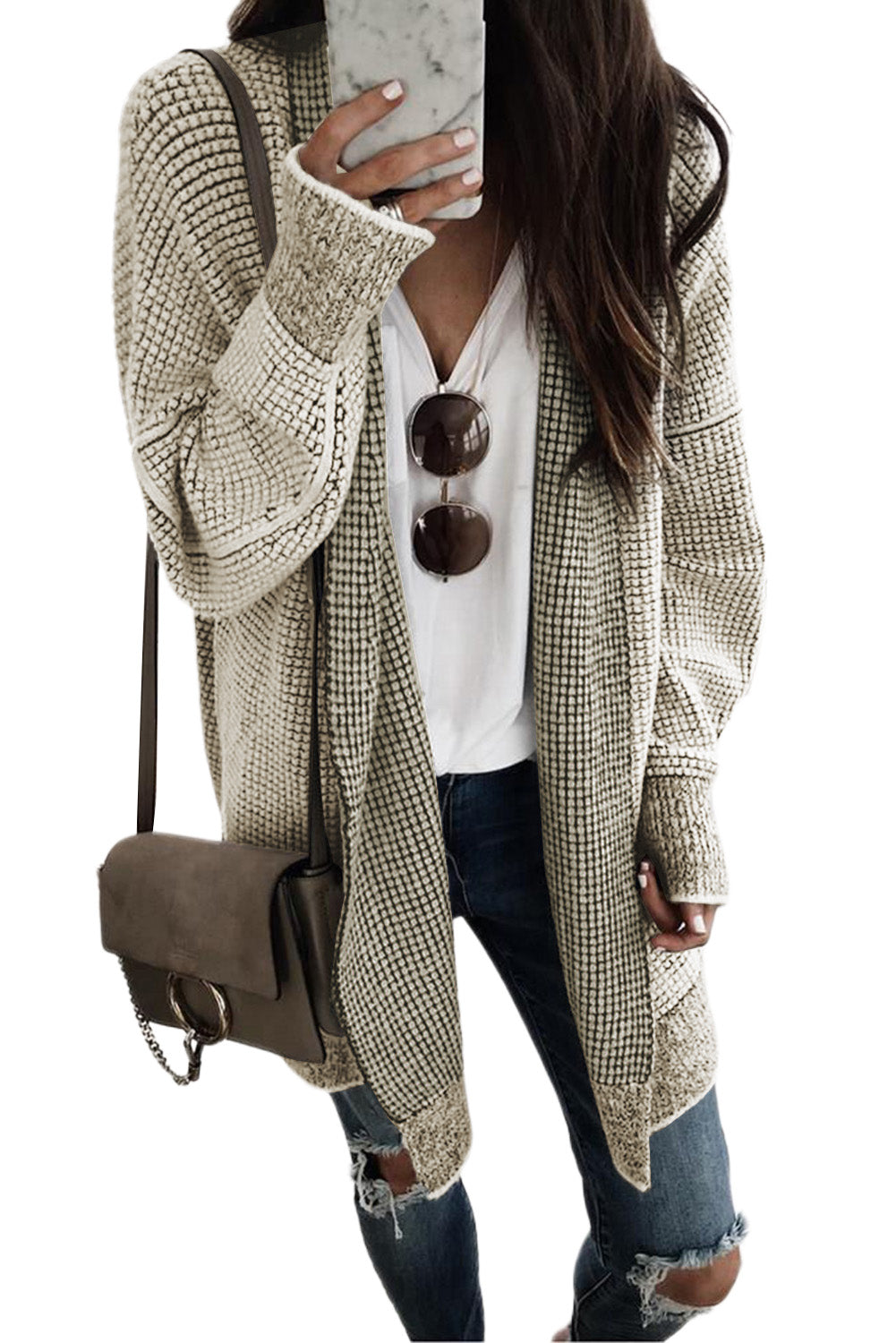 Pink Plaid Contrast Trim Casual Knit Long Cardigan*