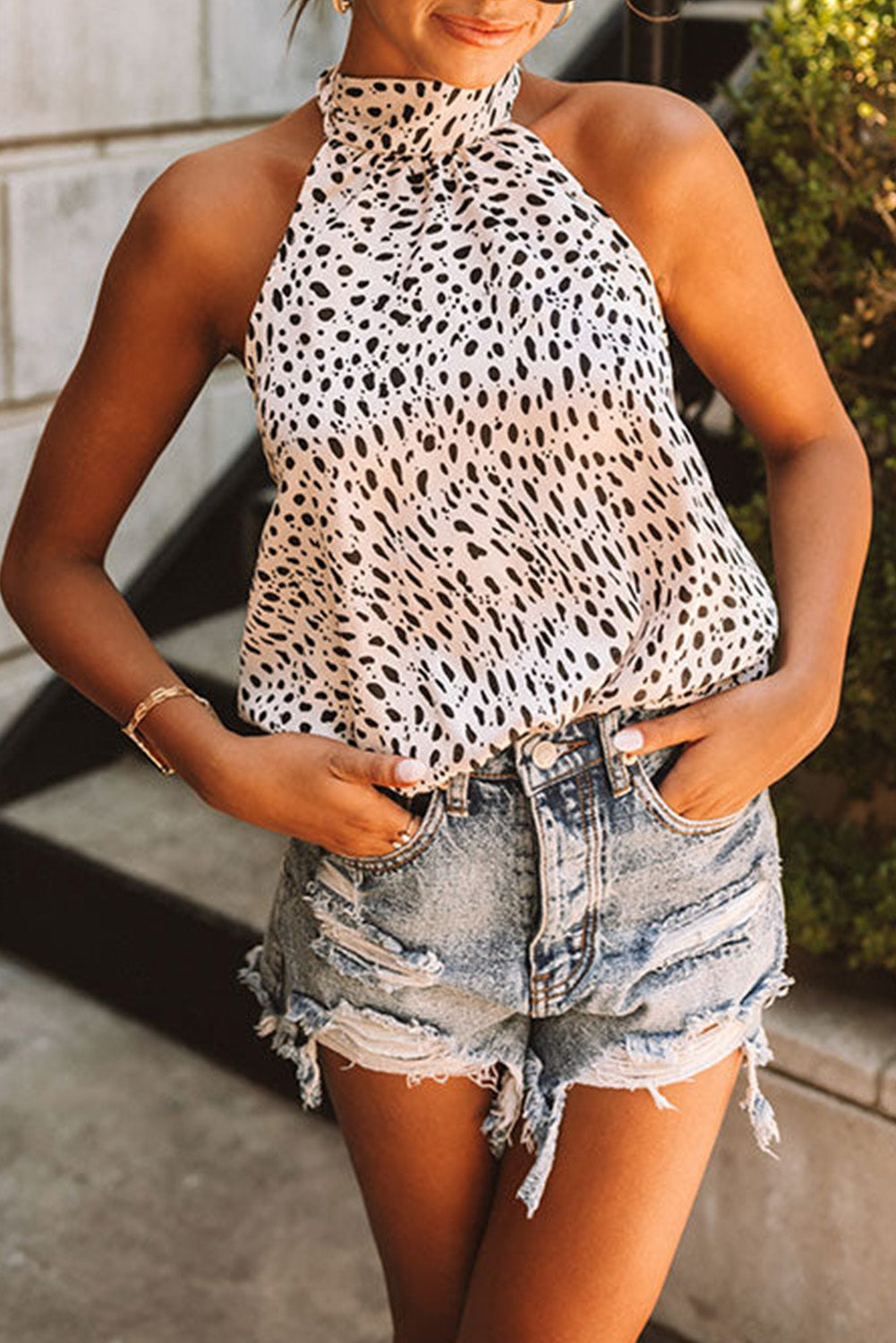 Leopard Animal Spotted Print Backless Sleeveless Top *