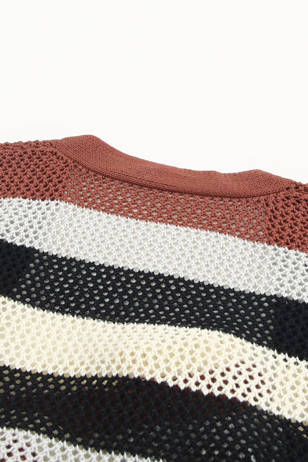 Striped Color Block Hollow Cable Knit Cardigan *