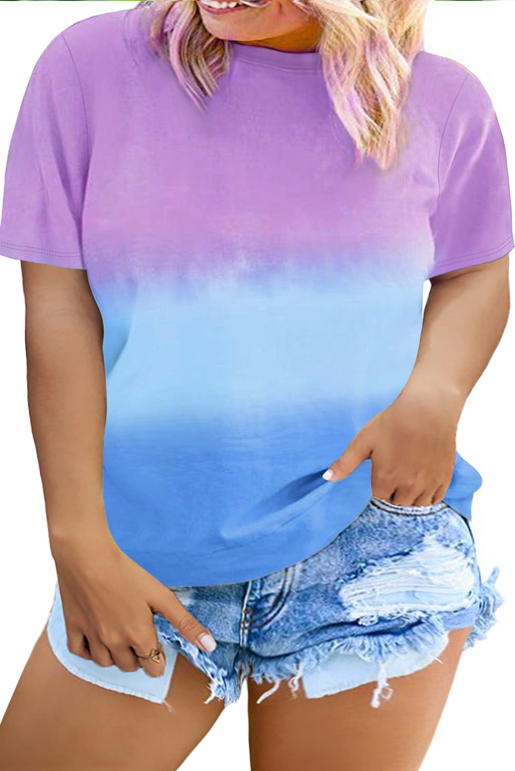 Casual Crew Neck Tie-dye Colorblock Plus Size Tee *