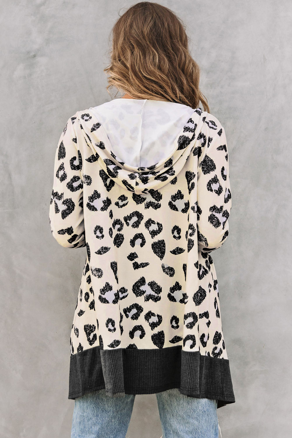 Cheetah Print Casual Hooded Open Front Cardigan *