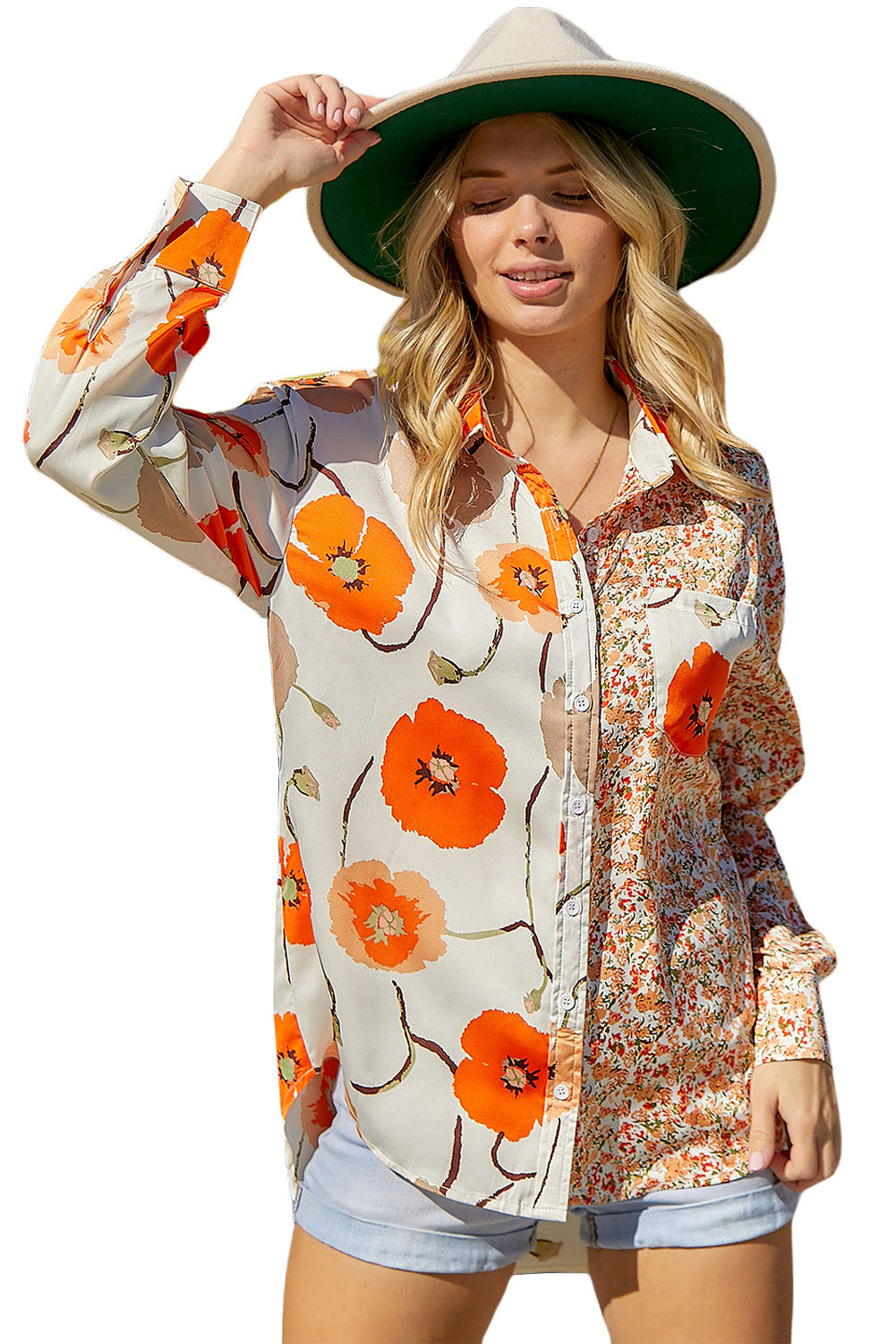 Bohemian Floral Pockets Patchwork Button Up Shirt *