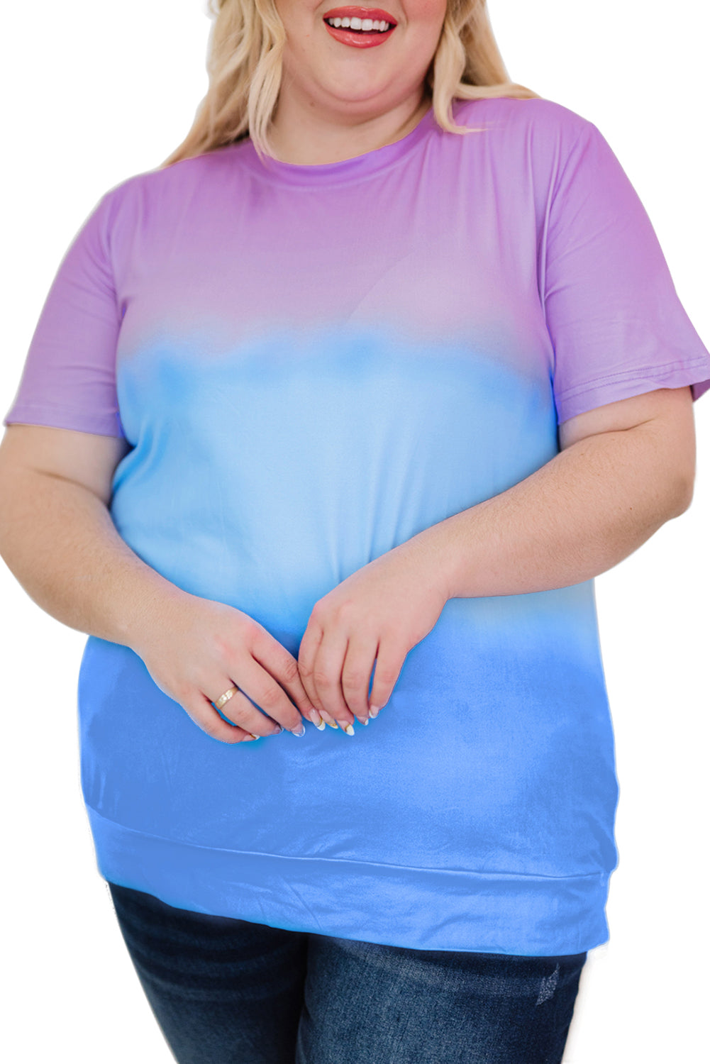 Casual Crew Neck Tie-dye Colorblock Plus Size Tee *