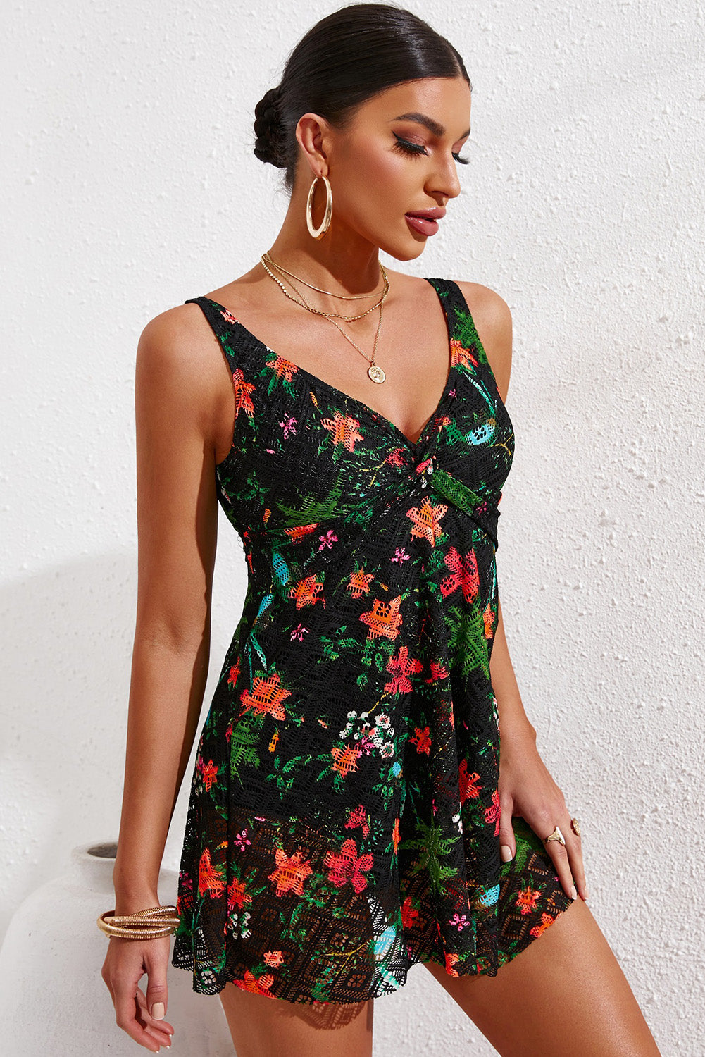 Curvy & Full Size Twist Front Sleeveless Swim Dress