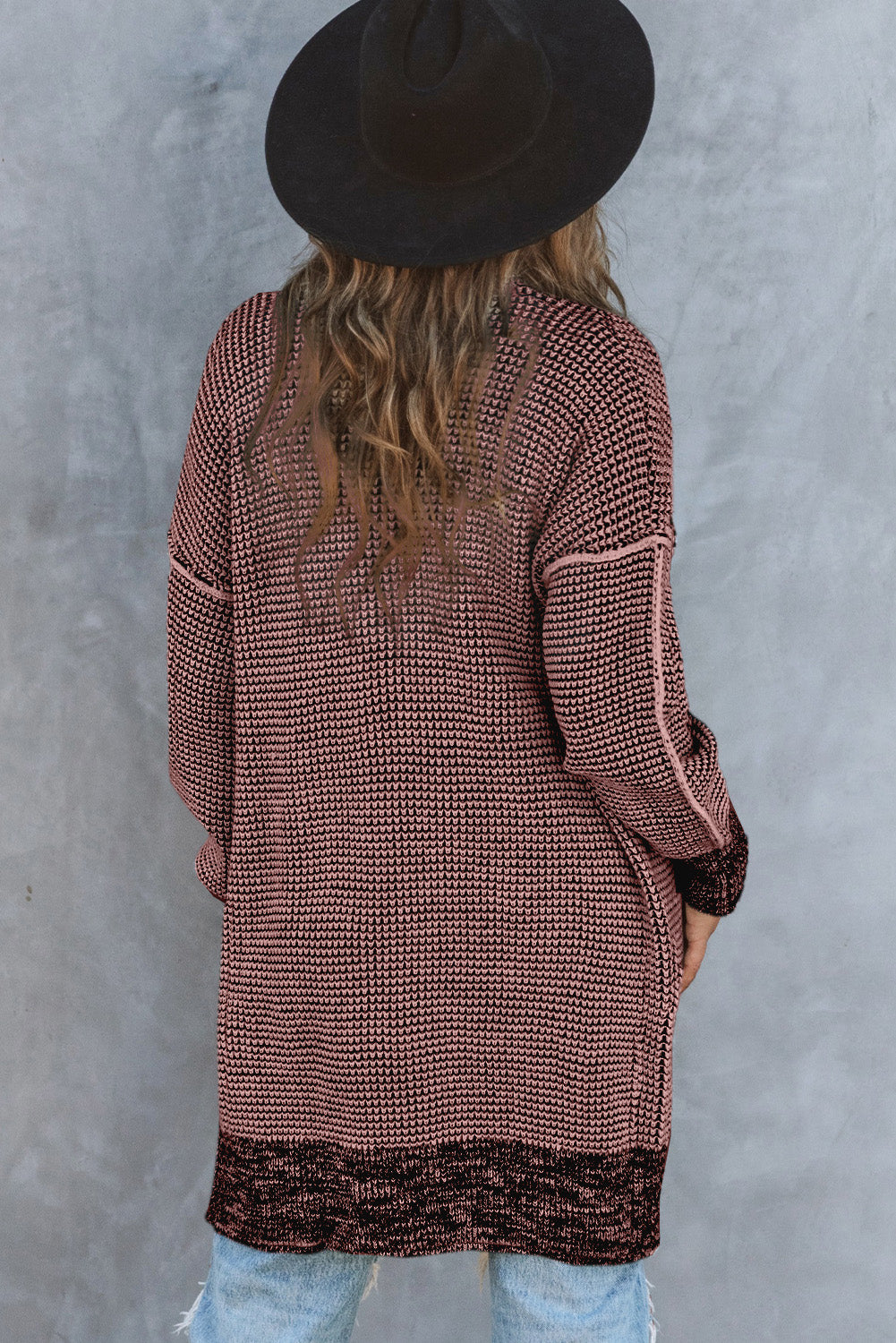 Pink Plaid Contrast Trim Casual Knit Long Cardigan*