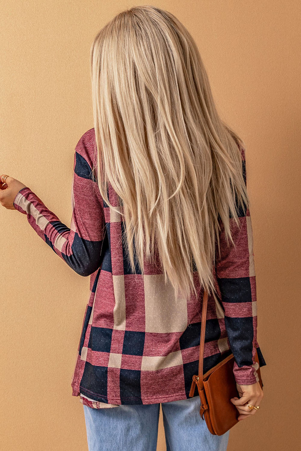 Plaid Casual Draped Open Front Cardigan *