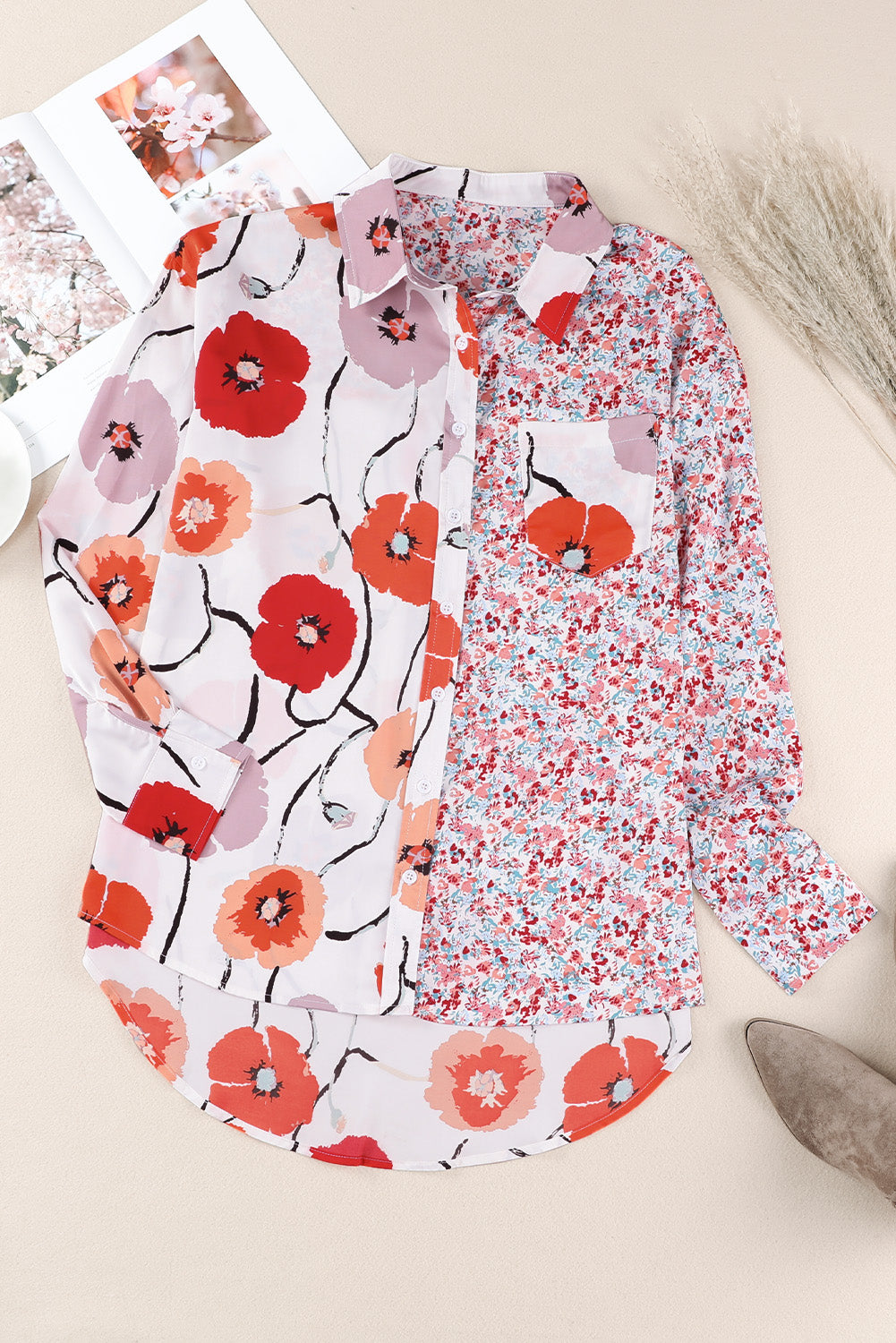 Bohemian Floral Pockets Patchwork Button Up Shirt *