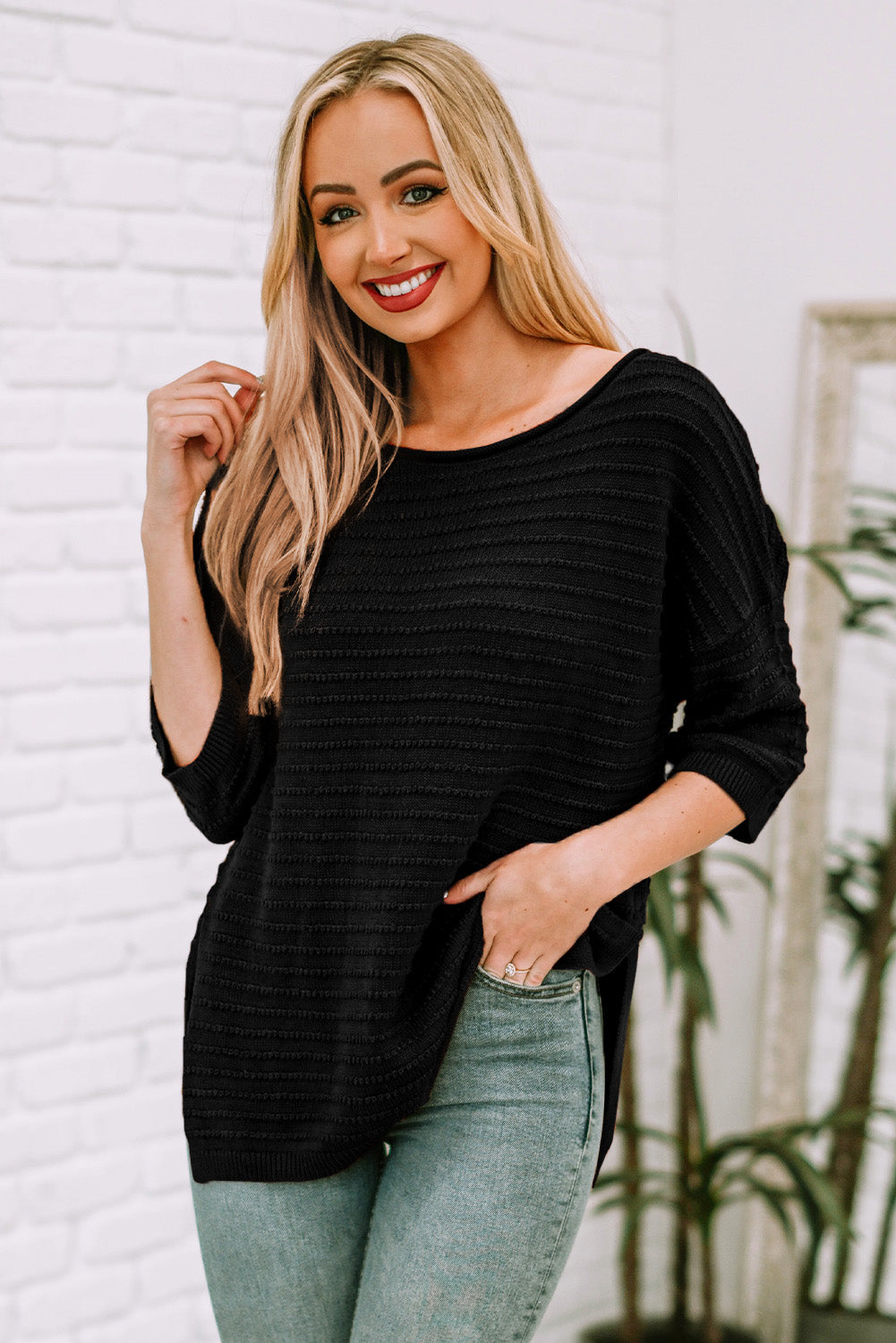 Casual Solid Rib-Knit Short Sleeve Top *