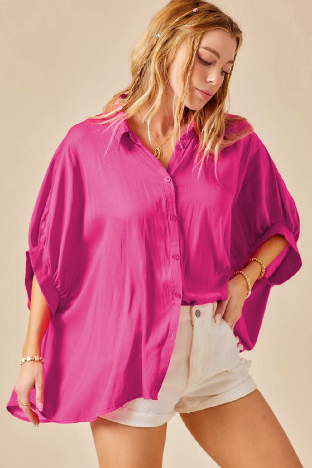 Casual Dolman Oversize Button Shirt *