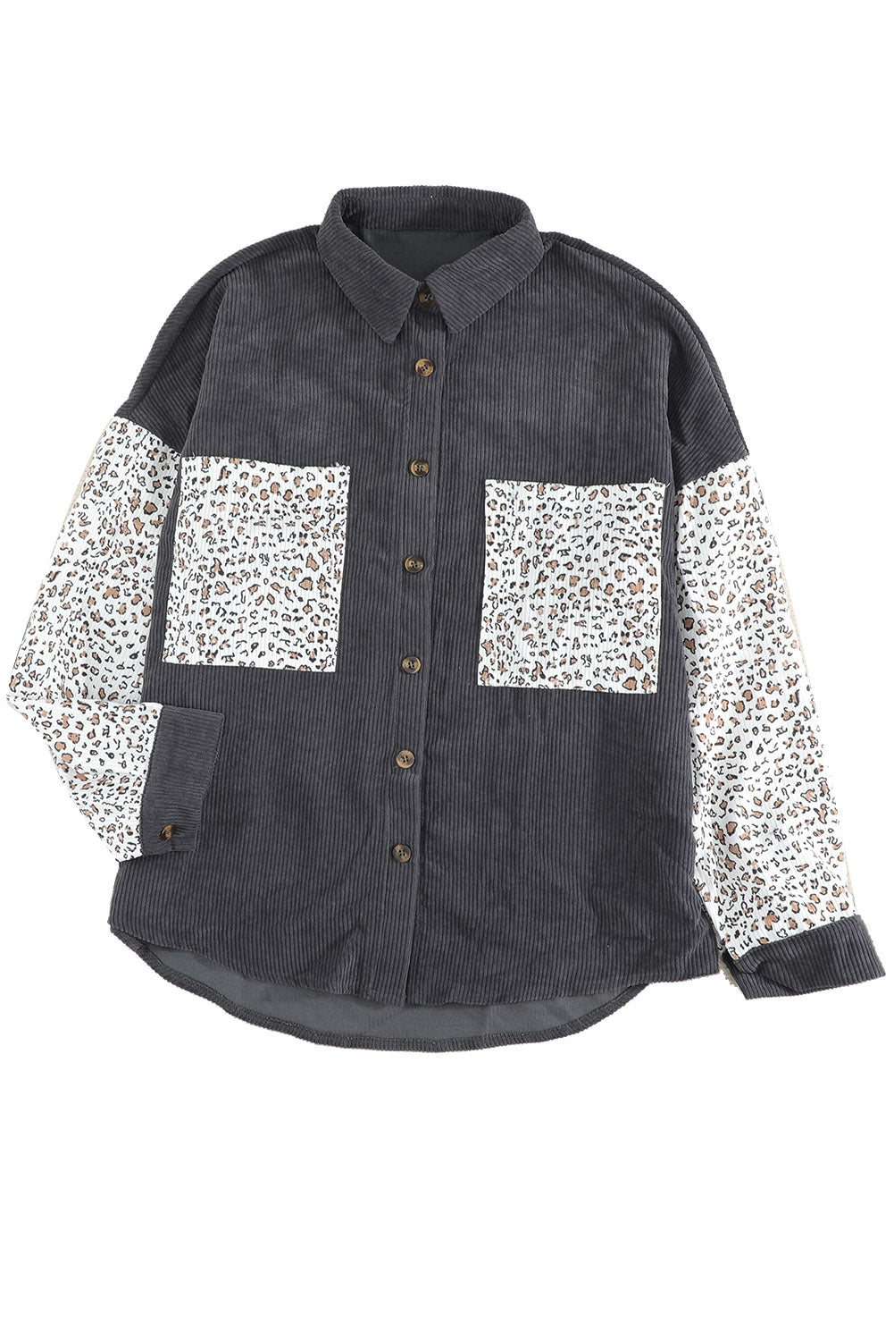 Leopard Patchwork Corduroy Buttoned Shirt Jacket *