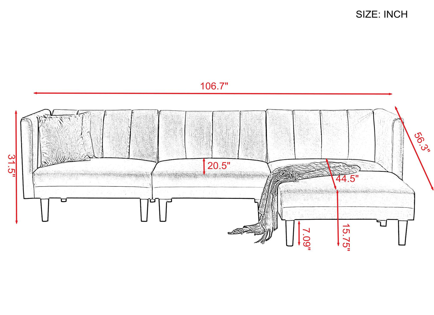 REVERSIBLE SECTIONAL SOFA SLEEPER WITH 2 PILLOWS  VELVET