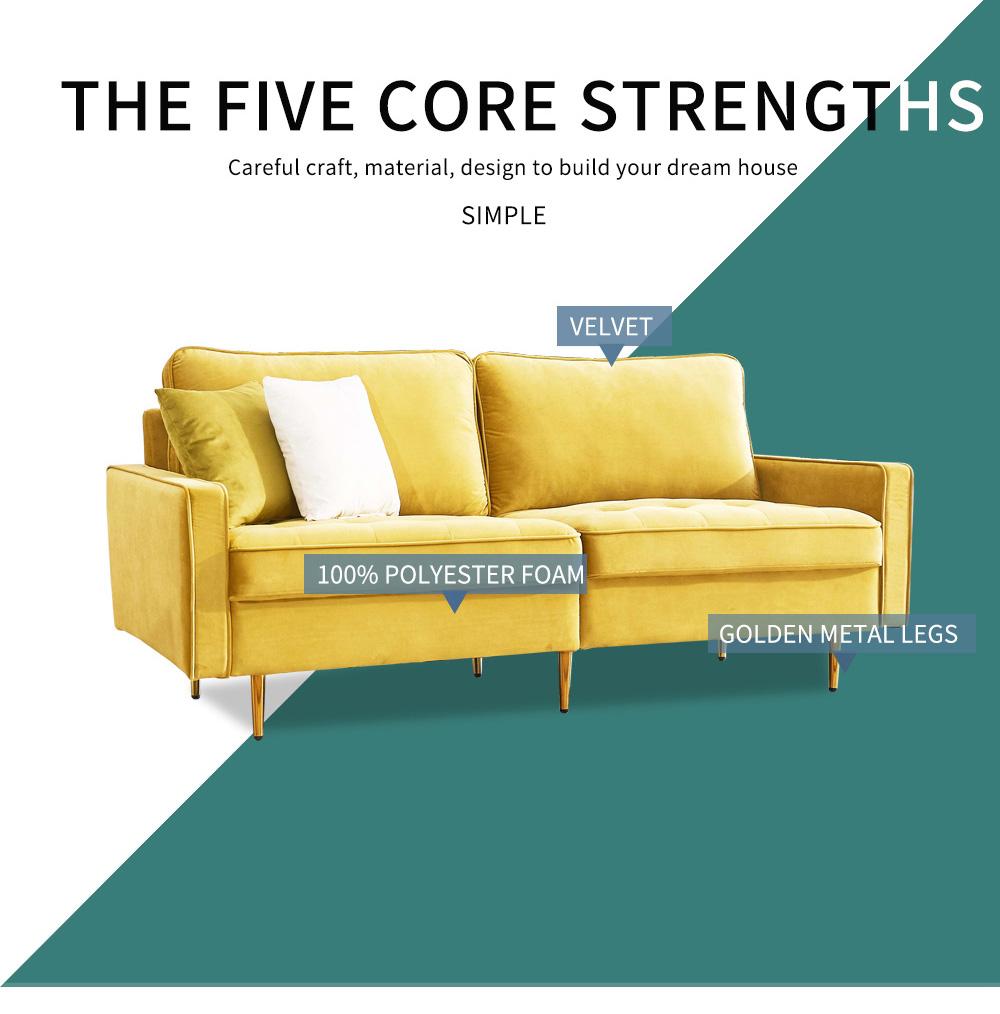 Modern Velvet fabric sofa 71" - Yellow