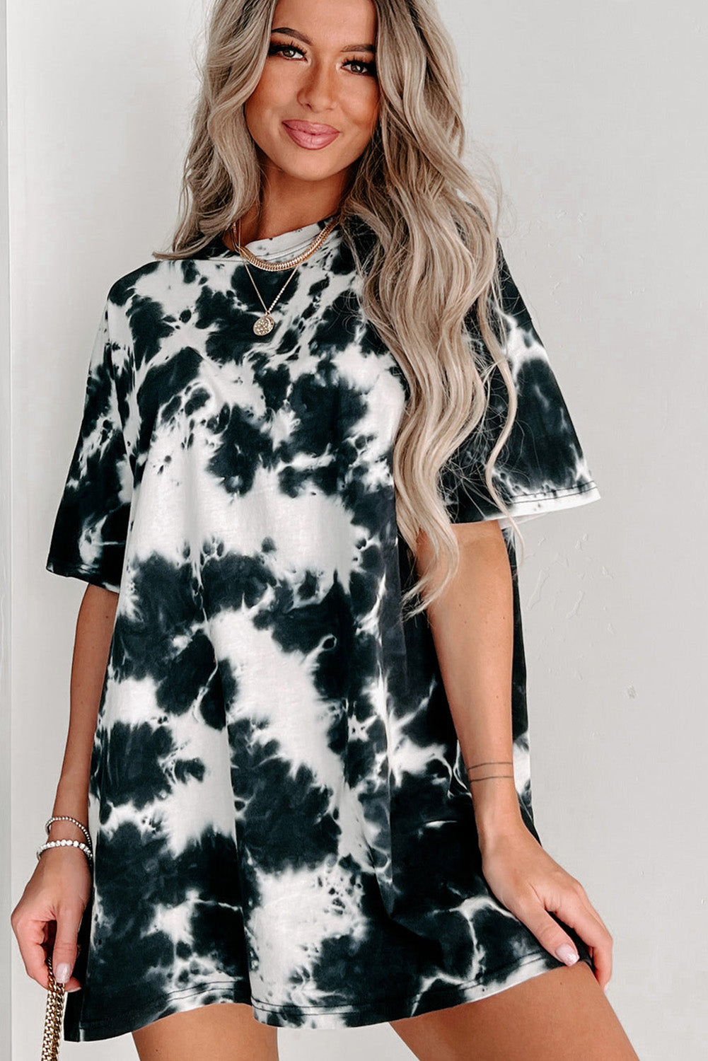 Multicolor Tie Dye Casual Short Sleeve T Shirt Dress *