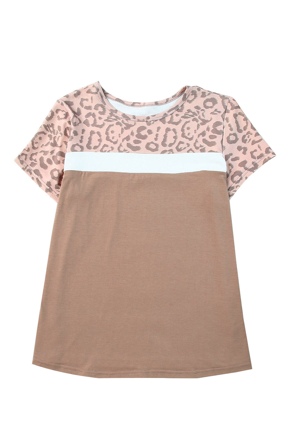 Khaki Leopard Color Block Plus Size Top *